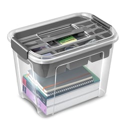 Boite de rangement et transport grand format 18L avec plateau organisateur et couvercle Transparent et Gris - CEP