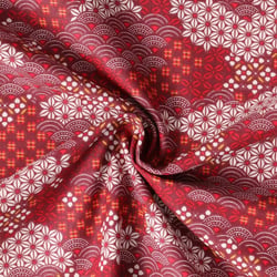 Tissu Coton Cretonne Shogun motifs traditionnels japonais sur fond Rouge