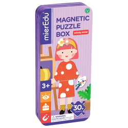 MierEdu BOÎTE DE PUZZLE MAGNÉTIQUE voyage: ARTISTE 9x3,3x20,3cm, contient 2 scènes et plus de 30 pièces de puzzle magnétiques,  dans une boîte en métal, 3+