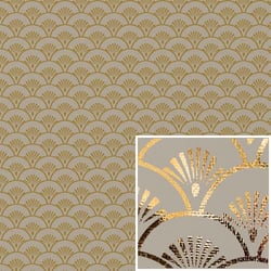 Tissu Canvas effet Lin Eventails dorés sur fond Naturel