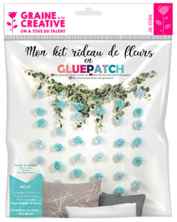 KIT RIDEAU DE FLEURS EN GLUEPATCH BLEU 900x800x80mm