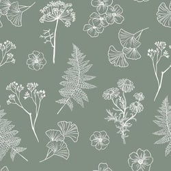 Tissu Popeline de Coton Herbier Sauge sur fond Vert