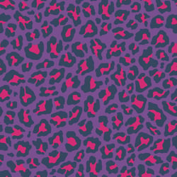 Tissu Popeline de Coton Léo Pop tacheté Léopard fuschia et bleu marine sur fond Violet