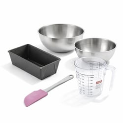 Set pâtisserie avec mini moule à cake 16 cm, 2 bols à mixer, verre mesureur et spatule Zenker