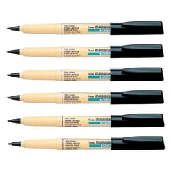 Lot de 6 marqueurs textiles permanents pointe conique fine 0,7 mm - PENTEL - Noir