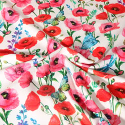 Tissu Sweat léger French Terry digital Coquelicot rouge sur fond Blanc