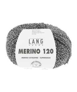 Pelote de laine à tricoter MERINO 120 - Lang Yarns Noir/Blanc Mouliné (154)