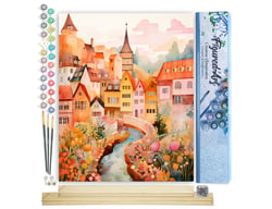 Peinture par Numéro Figured'Art - Village enchanté ambre - Kit de Loisir Créatif DIY Numéro d'Art Complet - 40x50cm toile roulée + châssis en bois à monter