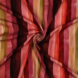 Tissu Viscose imprimé digital Calista rayures tons Bordeaux sur fond Rose