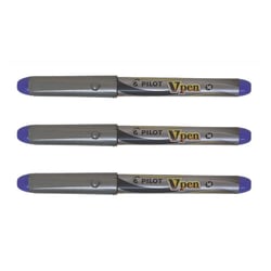 Lot de 3 Stylo plume PILOT V-Pen - Violet - Pointe 0,4 mm - Corps argent