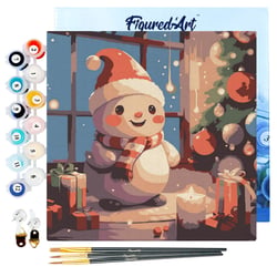 Mini Peinture par Numéros Figured'Art 20x20cm avec cadre Joyeux Bonhomme de Neige dans la Chambre - Petit Format