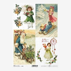 1 feuille de papier de riz 21 x 29,7 cm Itd Collection VINTAGE NOEL 779