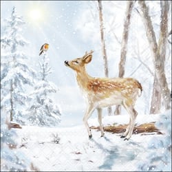 Lot de 4 serviettes en papier découpage collage 33 cm BICHE OISEAU NATURE ENNEIGEE NO 301