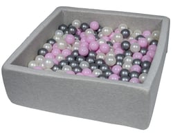 Piscine à balles pour enfant, 90x90 cm, Aire de jeu + 200 balles perle, rose clair, argent - Velinda