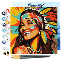 Mini Peinture par Numéro Figured'Art 20x20cm avec cadre Femme Native Pop Art - Petit Format