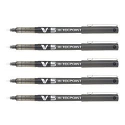 Lot de 5 Stylos roller Hi-Tecpoint V5 Pilot - Encre liquide - Pointe fine - Noir