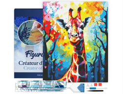 Diamond Painting Broderie Diamant Figured’Art 40x50cm toile tendue sur châssis en bois - diamants carrés - Girafe Colorée Abstraite
