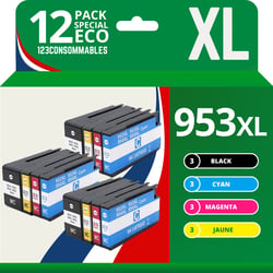 123CONSOMMABLES - 953XL - Pack de 12 Cartouches d'encre compatibles avec HP Officejet Pro 8715 8710 HP Officejet Pro 7720 7740 8730 8720 8725 8210 - 123CONSOMMABLES