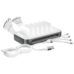 4smarts Station de Charge 100W Multiport 5 USB-C + USB et 6 Câbles inclus Gris