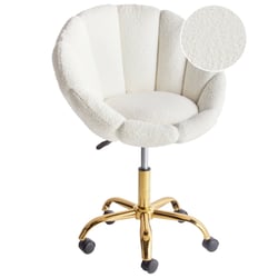 Chaise de Bureau Blanche en Bouclé Pivotante à Hauteur Réglable Bureau à Domicile Design Style Moderne