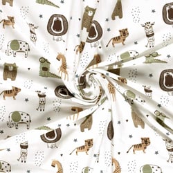 Tissu Jersey Coton imprimé Nina happy jungle sur fond Blanc cassé