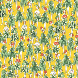 Tissu Coton imprimé Vahinés sur fond Jaune