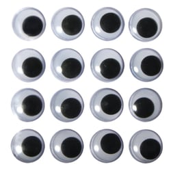 Yeux mobiles plastique autocoll., 15mm ø, 16 pces