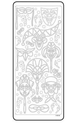Planche de stickers peel off argentés masques de carnaval