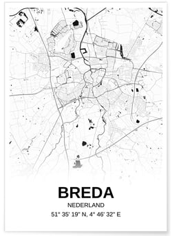 Affiche carte Breda - rectangle Noir et Blanc | A3 : 29,7x42cm