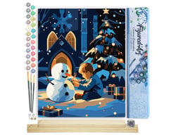Peinture par Numéro Figured'Art - Garçon et Bonhomme de Neige par une Nuit d'Hiver - Kit de Loisir Créatif DIY Numéro d'Art Complet - 40x50cm toile roulée + châssis en bois à monter