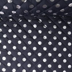 Tissu Doudoune matelassé Nathacha pois Argent sur fond Bleu marine