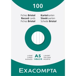 Étui de 100 fiches - bristol ligné non perforé 148x210mm - Blanc - x 10 - Exacompta