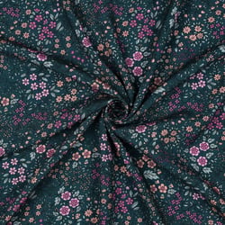 Tissu Viscose Ecovero Fleuris Caméliane sur fond Vert canard