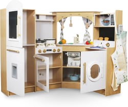 Cuisine Enfant en Bois - Interactive, Éclairage LED, Cafetière et Accessoires jusqu'à 50 Pièces