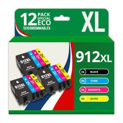 123CONSOMMABLES - 912XL - Pack de 12 Cartouches d'encre compatibles HP 912XL pour HP OfficeJet Pro 8022 8023 8024 8025 8030 et HP Officejet 8010 8012 8015 - 123CONSOMMABLES