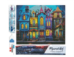 Diamond Painting Broderie Diamant Figured’Art 40x50cm toile entière roulée avec diamants carrés - Maisons gothiques colorées