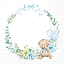 Lot de 4 serviettes en papier découpage collage 33 cm NAISSANCE BEBE BLEU