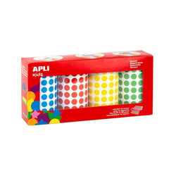 Gommettes - Rondes - 10,5mm diamètre - Assortis bleu, rouge, jaune et vert - 4 rouleaux de 5192 - Apli Kids