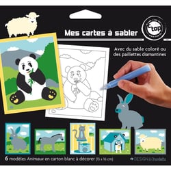 Cartes sable ou paillette 13 x 16 cm animaux x 6 pièces Activités Enfant