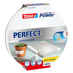 tesa extra Power Perfect - Ruban Adhésif Toilé - Ruban de Réparation pour Artisanat, Fixation, Renforcement et Étiquetage - Blanc - 25 m x 19 mm