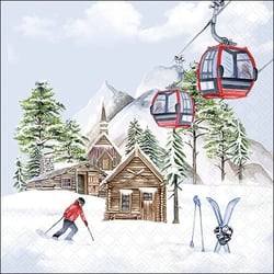 Lot de 4 serviettes en papier découpage collage 33 cm SKI MONTAGNE N 306