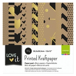 Papier Kraft Vaessen Creative Love It - Motifs variés - 180 g/m² - 30,5 x 30,5 cm - 24 pièces