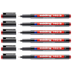 Lot de 6 marqueurs permanents - EDDING - Pointe super fine 0,3 mm - Rouge