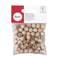 Perles en bois poli 1 cm Nature 52 pièces
