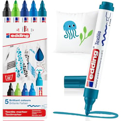 Marqueur textile pointe ronde 2-3 mm - Edding - Noir, 3x bleu, vert - 4500 Marqueur pour textiles