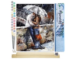 Peinture par Numéro Figured'Art - Couple sous la pluie - Kit de Loisir Créatif DIY Numéro d'Art Complet - 40x50cm toile roulée + châssis en bois à monter