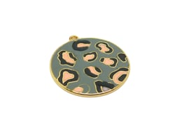 1 Pendentif rond 33*30mm motif léopard émaillé gris - base doré