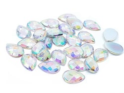 40 PERLES STRASS cabochon GOUTTE a coller acrylique transparent Reflets Multicolores 10 x 14 mm