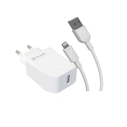 Muvit Chargeur Secteur USB 12W 2,4A et Câble Lightning vers USB 1,2m Blanc