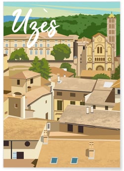 Affiche ville Uzès | A3 : 29,7x42cm